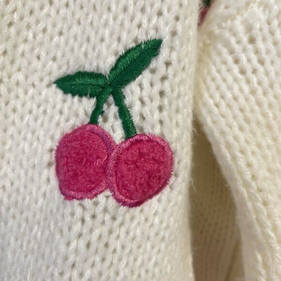 Arula Charley Chunky Knit Cherry Cardigan, Size A, 1X Ivory Novelty Oversized - Picture 4 of 9